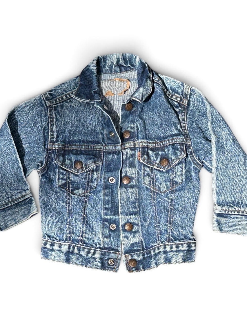 Vtg 80s Little Levis Denim Jean Jacket Orange Tab Acid Wash Kids Size 4 Unisex